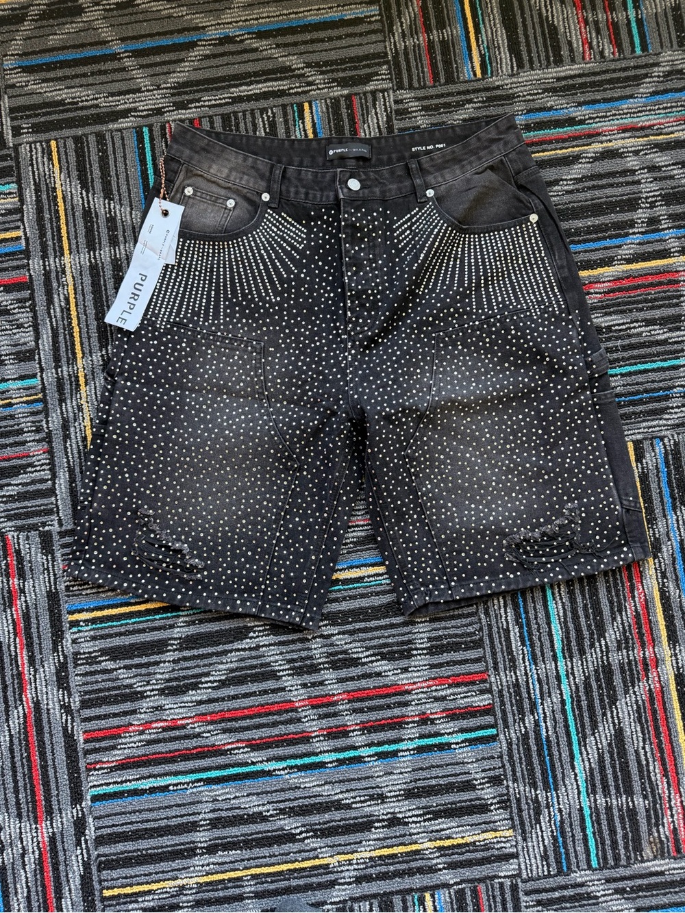 Purple brand Studded Black Men's Denim Shorts by Purple